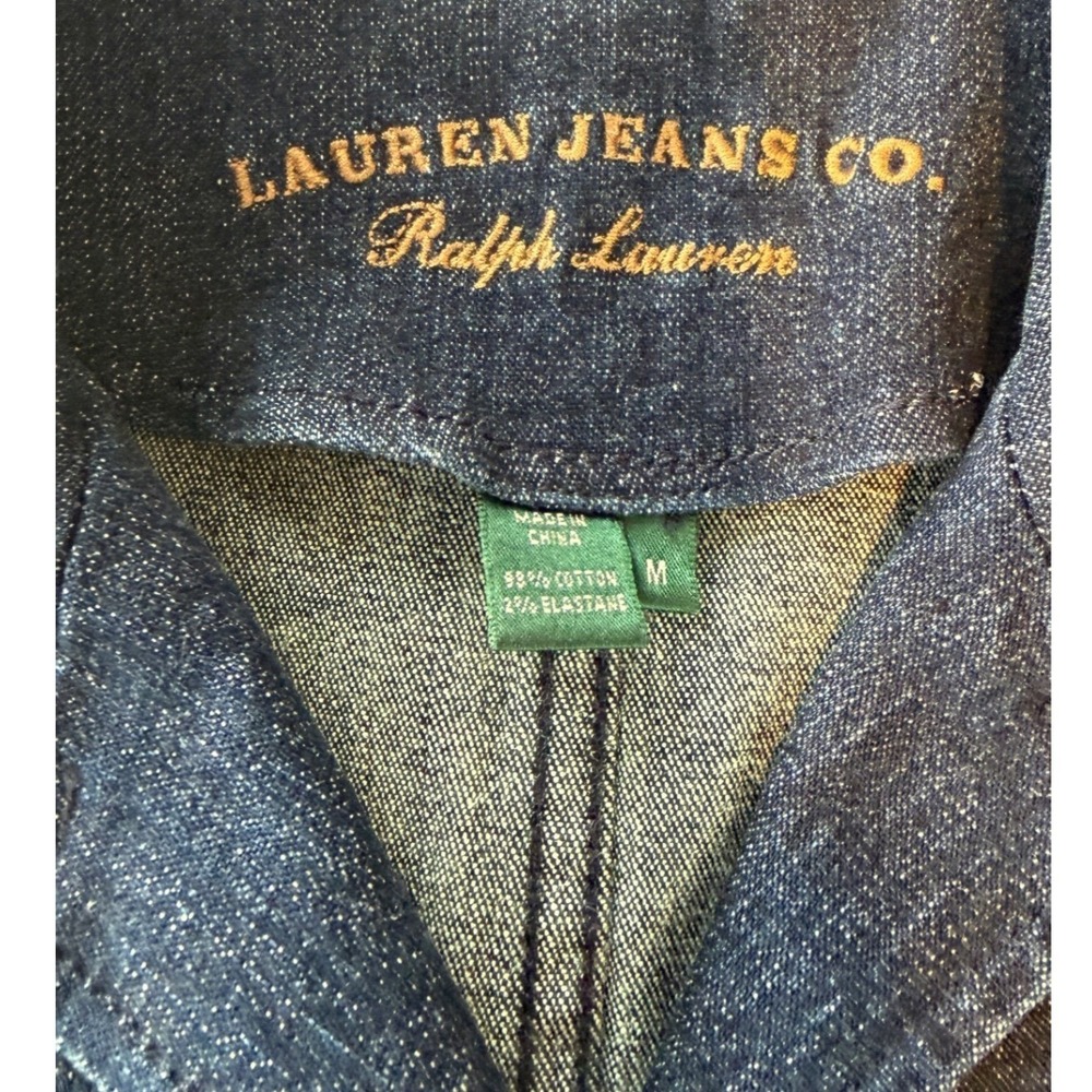 Lauren Ralph Lauren Denim Jacket Dark Wash Gold Crested Button Military Womens M - Picture 10 of 10